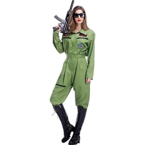 Adult Women Halloween Top Gun Costume Jumpsuit Army Fancy Cosplay Hero Solider Outfit Cool Uniform For Girl Suits Plus Size