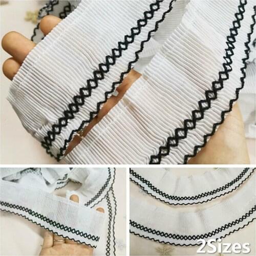 Beautiful White Pleated Chiffon Ruffle Trim Lace Fabric Embroidery Applique Patch Ribbon Women Dress Garment Sewing Accessories