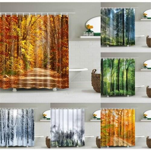 1Pcs Landscape Waterproof Shower Curtain Autumn Forest Printed Screen Bathroom Decoration Cortina De Bano Bath Curtain Gift
