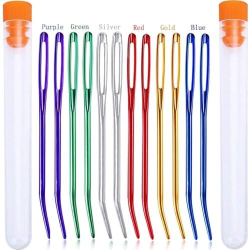 LMDZ Aluminum Bent Tip Tapestry Darning Knitting Needles Needlework Crafts Sewing Bent Needle Big Eye Yarn Hook Weave Needle
