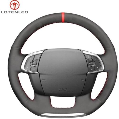 LQTENLEO Black Suede Hand Sewing Car Steering Wheel Cover For Citroen C4 C4L 2011 2012 2013 2014 2015 2016 2017 2018 DS4 DS 4