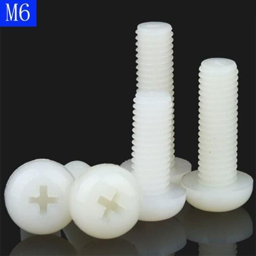 M6 x 1.0 White Nylon Pan Round Head Phillips Screws Plastic Machine Screws bolts