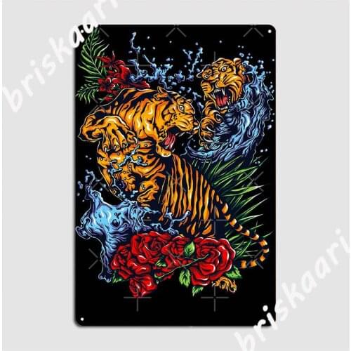 Tiger And Roses Metal Plaque Poster Club Vintage Painting Décor Pub Garage Tin Sign Poster