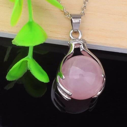 Trendy-beads Silver Plated Natural Rose Pink Quartz Hand Shape Pendant Necklace For Mother Day Gift Jewelry
