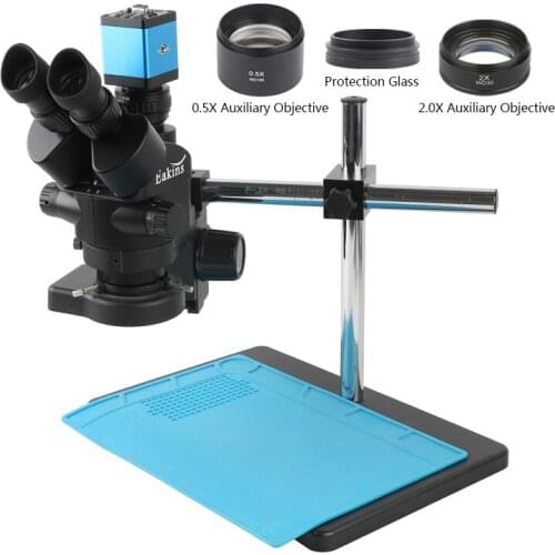 3.5X 7X 45X 90X Simul-focal Stereo Trinocular Microscope 14MP 1080P HDMI VGA Camera See At The Same Time For PCB Repair