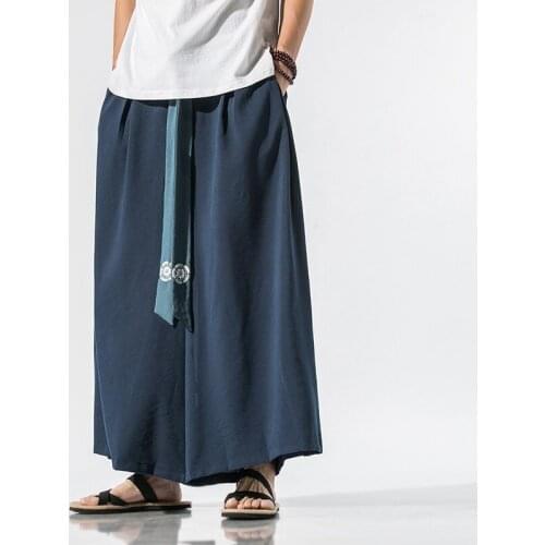 Men Wide Leg Pants Mens Cotton Joggers Retro Loose Trousers Man Chinese Style Linen Pants Male Big Crotch Nepal Robe Pants 30507