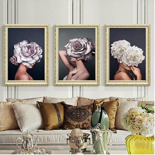 New home decoration hotel gallery decorative painting canvas hotel modern art flower feather sexy lady abstract diamond painting