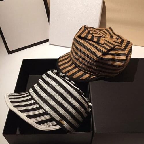 New Japanese Spring Summer Visor Hats Women Wide Brim Octagonal Hat Straw Cap Striped Foldable Sun Hat Lady Outdoor Beach Cap