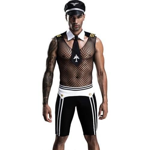 Stripper Outfit Dancewear Exotic Men Police Uniform Cosplay Costume Night Clubwear Fishnet Sexy Fetish Lingerie Erotic Male Wear