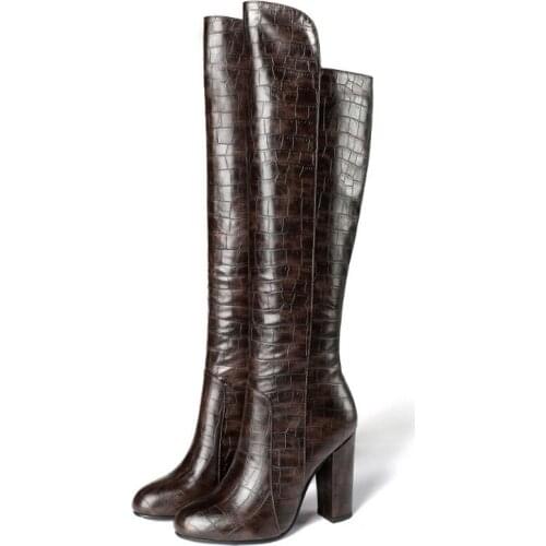 AutumnWinter New Womens Shoes Fashion Round Toe Concise Casual Boots Light Patent Leather Zipper Square Heel Knee High Boots