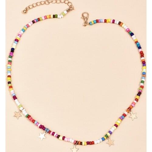 Bohemian Colorful Seed Bead Star Choker Necklace Statement Short Collar Clavicle Chain Necklace for Women Female Boho Jewelry