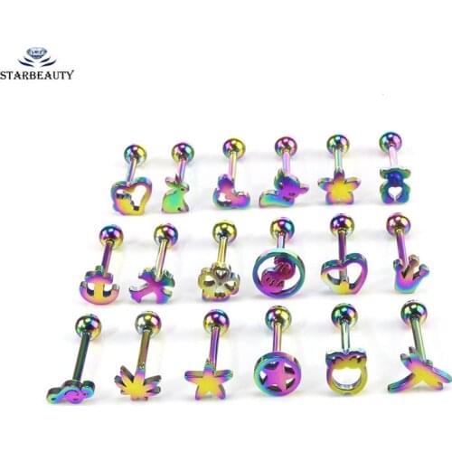 4Pcs 1.6*16mm Animal Picture Tongue Piercing 316L Stainless Steel Barbell Bars Piercing Tongue Rings Punk Fashion Body Jewelry