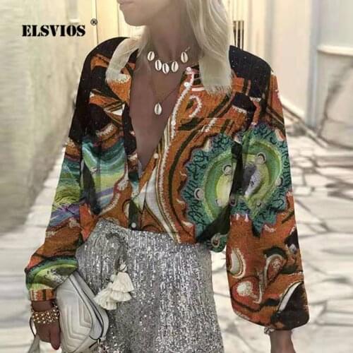 Casual V-Neck Printing Long Sleeve Shirt Lady Summer Fashion Sexy Cardigan Tops Clothing Womens Single-Breasted Vintage Blouses