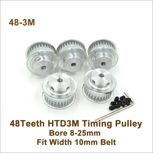 POWGE 48 Teeth 3M Timing Pulley Bore8/10/12/14/15/16/17/19/20/25mm Fit W=10mm 3M Belt 48T 48Teeth HTD 3M Pulley CNC Engraving