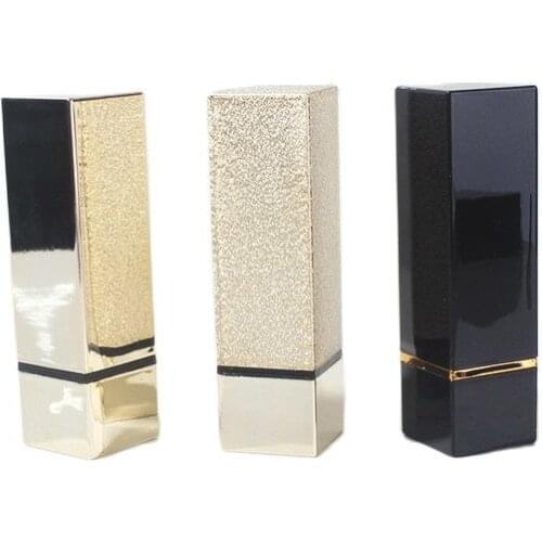12.1mm Superior Grade Empty Gold Lip Balm Bottle Square Plastic Lipstick Tube Portable Black Lip Rouge Container 40pcs/lot