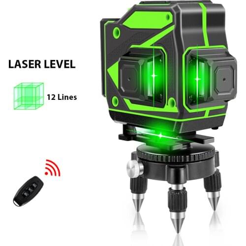 12 Lines Wireless Remote Green Laser Level Self-Leveling 3D 360 Horizontal & Vertical Cross Line Green Laser Line With Tripod
