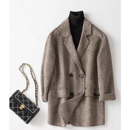 Woollen Plaid Suit Coat Womens Small Short Double Faced Woolen Coat New Autumn and Winter Woolen Coat in 2021