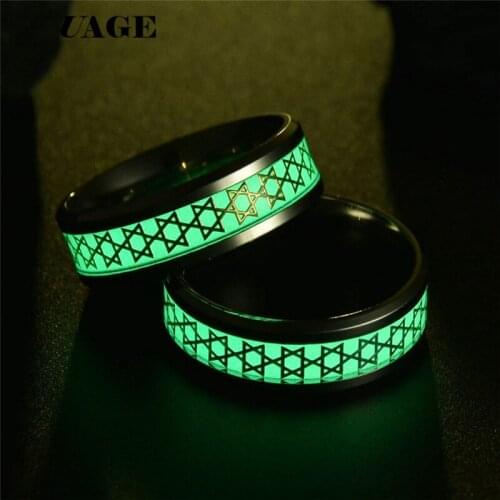 UAGE Star of David Gold Silver Color Glowing in the Dark Luminous Ring 316 L Titanium Steel For Men Women Father Day Gift Bijou