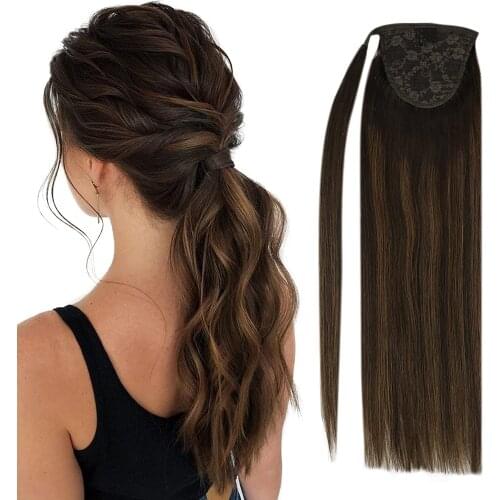 VeSunny Ponytail Extensions Wrap Around Magic Tape 100% Human Hair Highlighted Color Ash Blonde mix Bleach Blonde #18/613