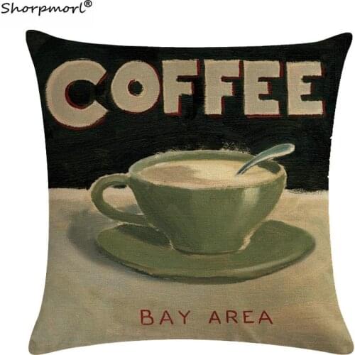 Vintage Coffee Cups Cushion Covers Home Decorative Linen Office Sofa Car Cafe Lattes Espresso Print Throw Pillow Cases 45x45CM