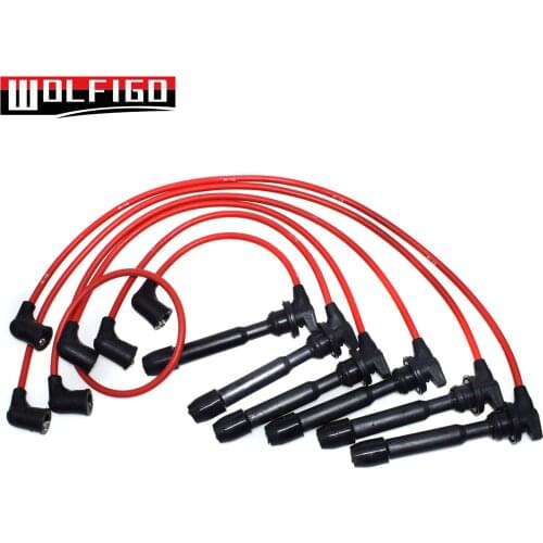 WOLFIGO Red New Ignition Spark Plug Wire Set For Tiburon Sonata Santa Fe 2.7L V6 09015 3878