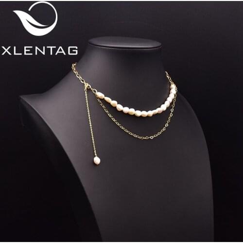 Xlentag Handmade Natural Freshwater White Pearl Double Pendant Necklace For Women 2021 Fashion Exquisite Gift Jewelry GN0292B