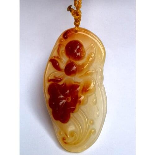 YIZHU CULTUER ART 100% Natural Hand-carved Chinese Jade Necklace Amulet Pendant Auspicious Lotus Leaf Boy Trinket Gift