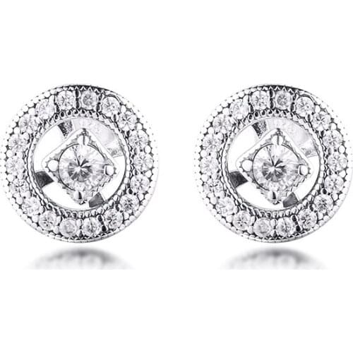 Genuine 925 Sterling Silver Earrings Clear CZ Vintage Allure Stud Earrings for Women pendientes mujer berloques brincos