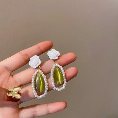 Womens Earring Green Opal Pearls Resin Flowers Earrings for Women S925 Trendy Design Girl Jewelry Friendship Gifts Dropshipping