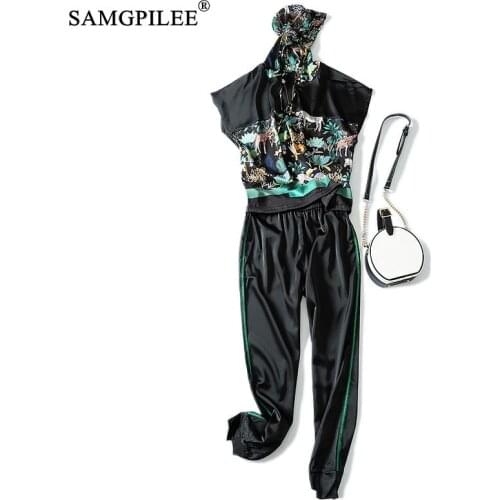 Outfits For Women 2021 Short Sleeve Casual Tops For Women Pullover Hooded Elastic Waist Print Full Length Summer Two Piece Set