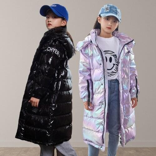 Winter teenger boys girls down jacket childrens Girl shiny windproof&waterproof down coat Boy black dirt-resistant thick coat