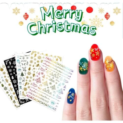 1Pcs 3D New Years Stickers for Nail Art Idea Christmas Self Adhesive Sticker Gold Transfer Decals Ongles Decoration Accessories