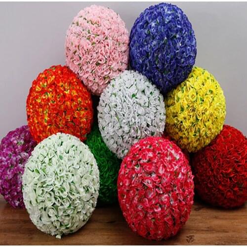 30 cm 12 inch Pink Red White Purple Yellow Color Artificial Fabric Roses Flower Ball for Party Wedding Decoration (MOQ 4 Pieces)