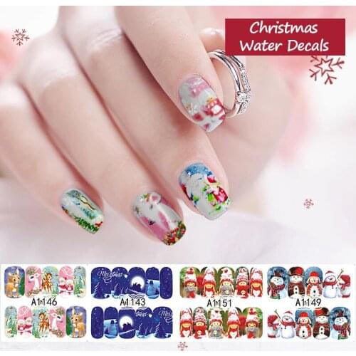 12 sheets/set Christmas Water Transfer Nail Stickers Full Wraps Nail Art Decals Snowman Elk Santa Designs Manicure Decoration