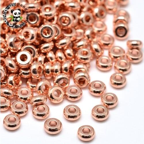 500pcs 4x2mm Environmental Brass Flat Round Loose Bead Spacers, Lead Free & Cadmium Free & Nickel Free, Rose Gold, Hole: 1mm