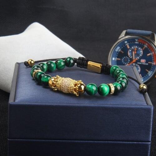 Ailatu Honorable Crown Set Bracelet Natural Tiger Eye Stone Beads Luxurious CZ Chain Top Quality Macrame Jewelry