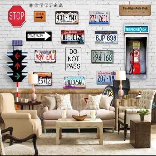 American Nostalgic Car License Plate Wallpapers Industrial Decoration Tv Background Mural Wall Paper Papel De Parede 3D