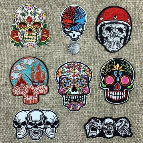 Skull Cloth Patches American Rock Roll Punk Style Bone Embroidery Clothing Appliques Accessories Personalized DIY Iron on Patch