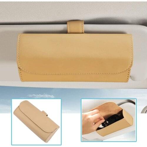 Car Glasses Case Hanging Sun Visor PU leather Sunglasses Holder Bill Card Storage Automotive Interior Accessories