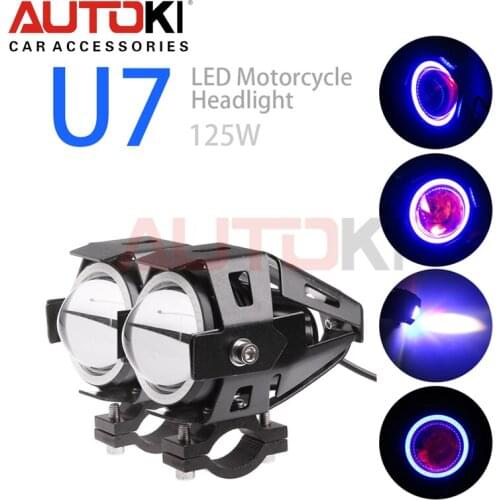 Free Shipping 2pcs Car Motorcycles LED Fog Light U7 125W 3000LM Circles DRL Motorcycle Headlights Driving Lights Spotlight