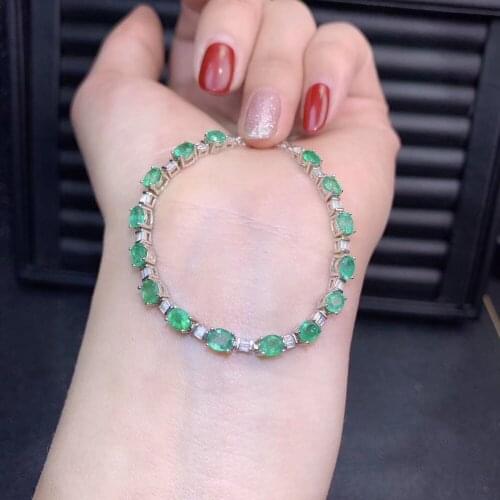 Natural green Emerald Bracelet Natural gemstone Bracelet 925 silver bracelet fashion Luxurious round chain woman party Jewelery