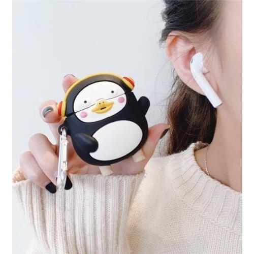 For Airpods Pro Case 3D Cartoon Penguin Case for Airpods 1/2 Soft Silicone for Air Pods Charging Box Accessories with Keychain