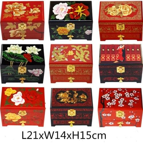 3 layer Lacquerware Chinese Decorative Wood Box with Lock Home Decor Drawer Pulls for Jewelry Set Storage Box Wedding Gifts