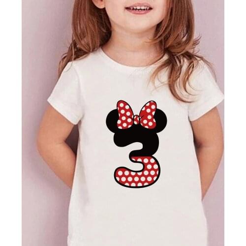 Disney Baby Kids Cartoon Minnie Mouse Birthday Number 0-9 Print T Shirt Children T-shirts Boy&Girl Funny Gift Tshirt Present