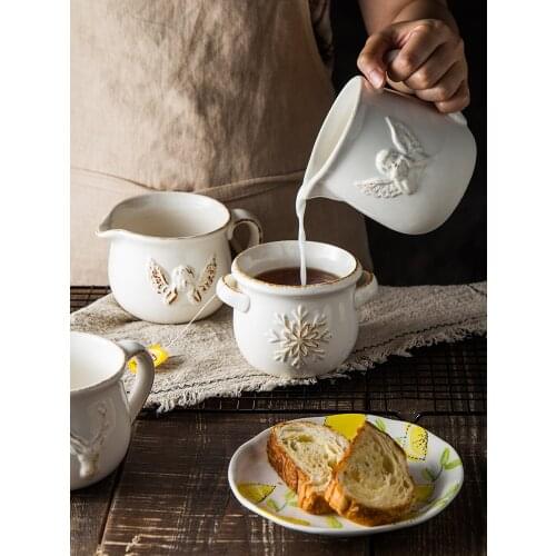 European embossed vintage milk jug ceramic milk can microwave oven hot milk cup honey milk Western sauce bucket