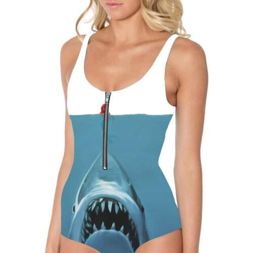 Hot Sales Paisley Sea Wave Blue Big Size Swimwear One Piece S To XL Shark Jellyfish Bodycone Suits With Zipper