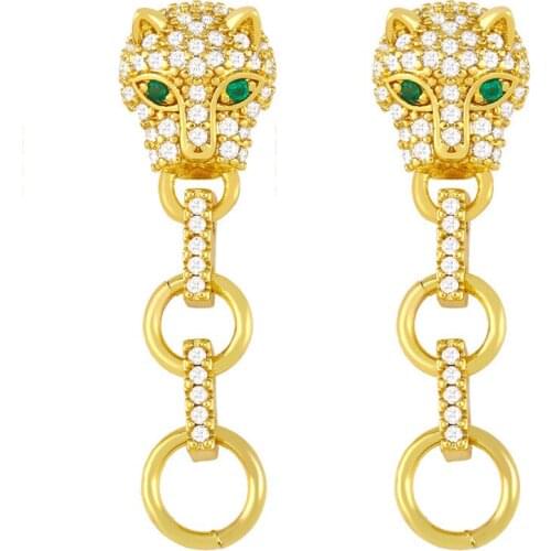 Hyperbole Leopard Head Zircon Drop Earring Gold Women Fashion Earring Jewelry Trendy