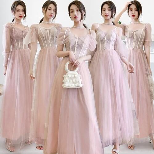 Bridesmaids Dresses Off The Shoulder Pleat Button Embroidery Boat Neck Lace Full Tulle Spaghetti Straps Wedding Party Gown E253