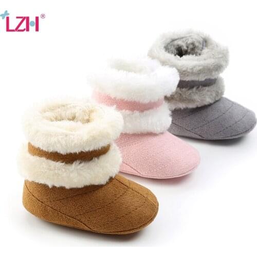 LZH Childrens Shoes 2020 New Winter Newborn Snow Boots Middle Tube Warm Plush Solid Color Velcro Baby Girls Boys Winter Boots