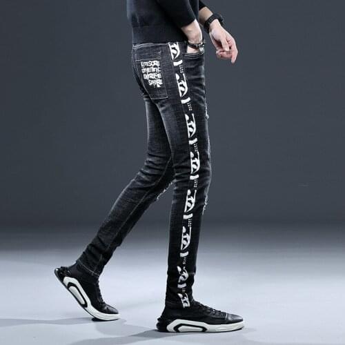 Mens luxury trendy jeans scratched denim pants slimming classic jeans blue color business jeans black color casual jeans